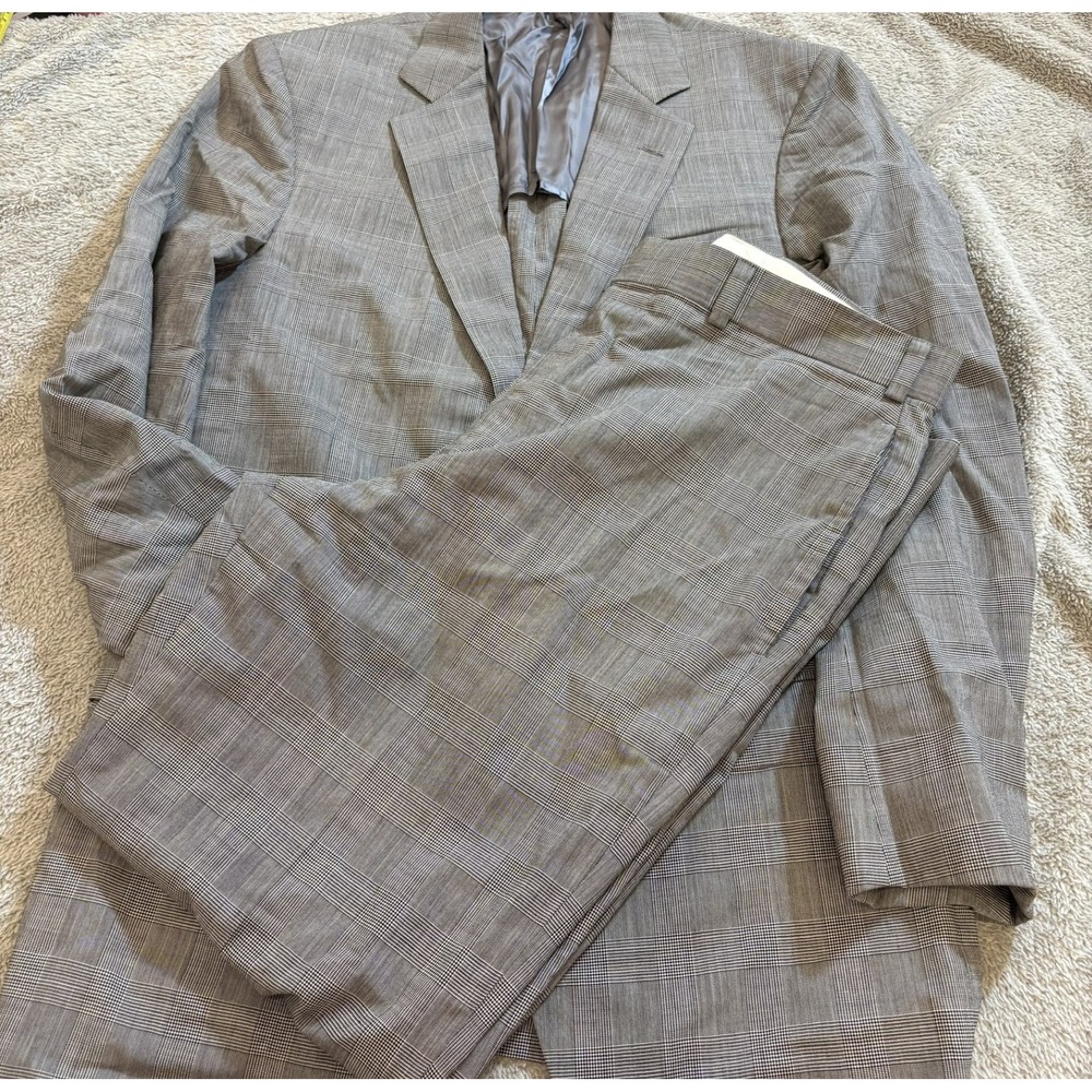 Brooks Brothers Fitzgerald BrooksCool Grey Glen Plaid Full Canvas Suit Mens 40R
